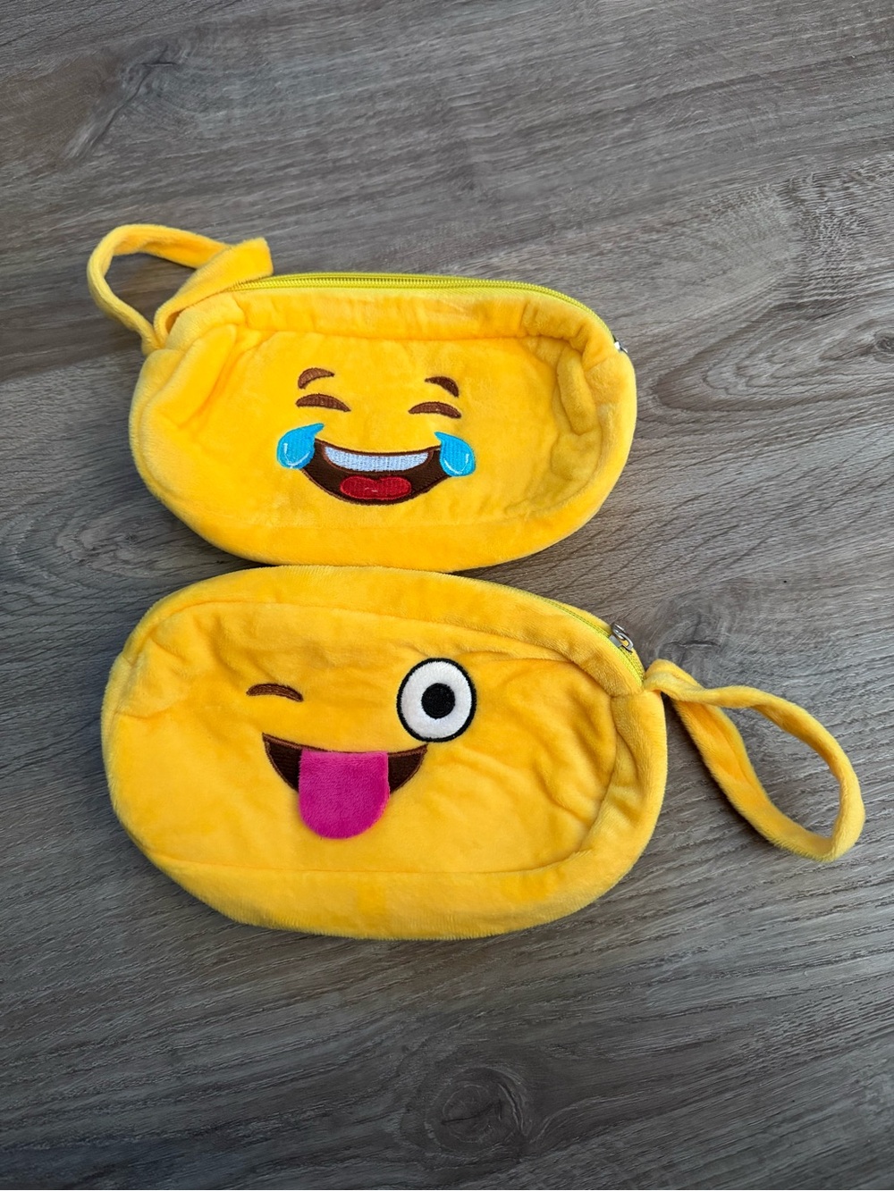 Yellow Plush Emoji Wristlet Pouch for Kids with Wrist Strap